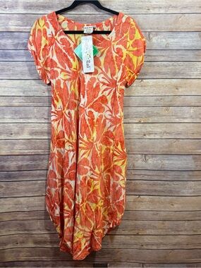 NWT Batik Bali Dress Orange Yellow Floral Size Small